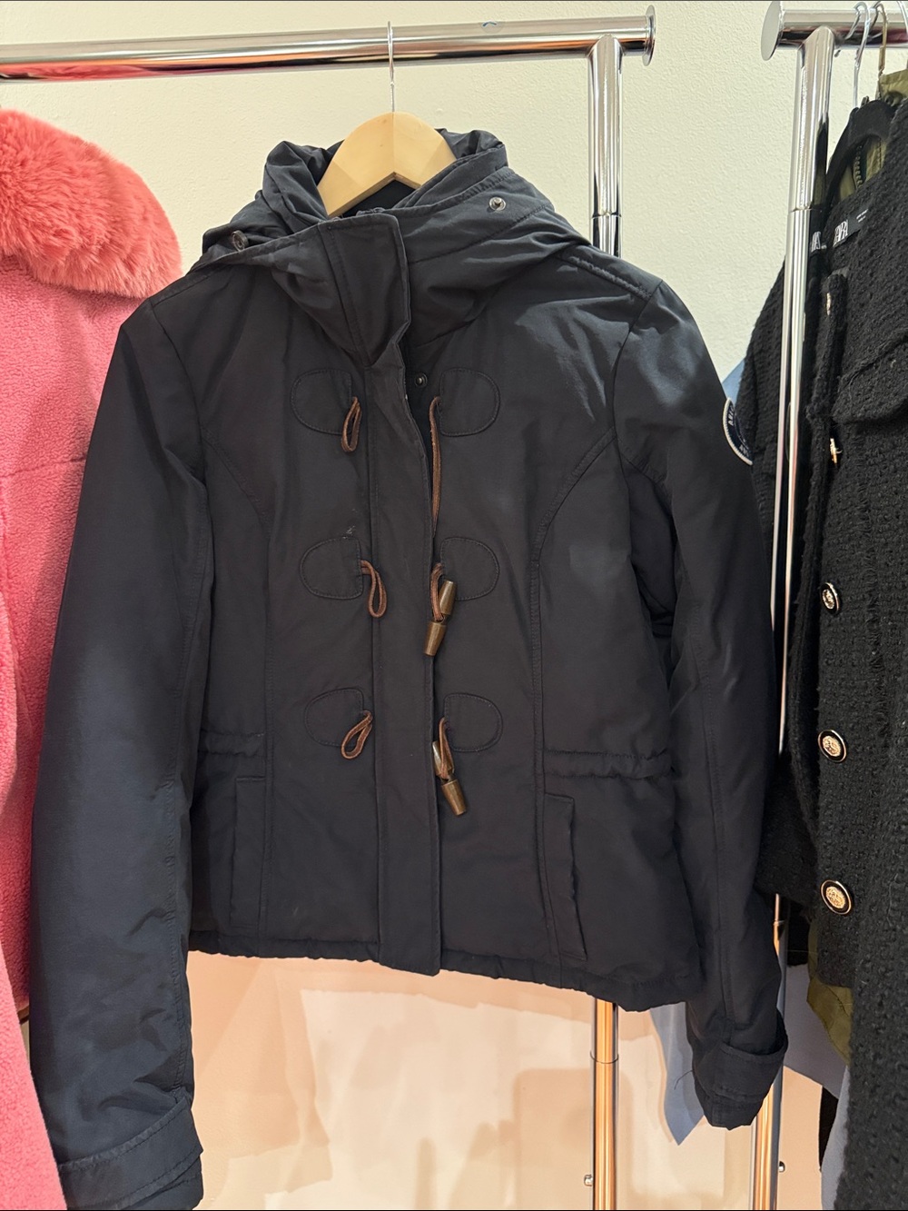 Abercrombie & Fitch Navy Hooded Toggle Pea Coat